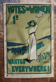Designed by Hilda Dallas this was the poster advertising the official weekly newspaper of the Women’s Social and Political Union